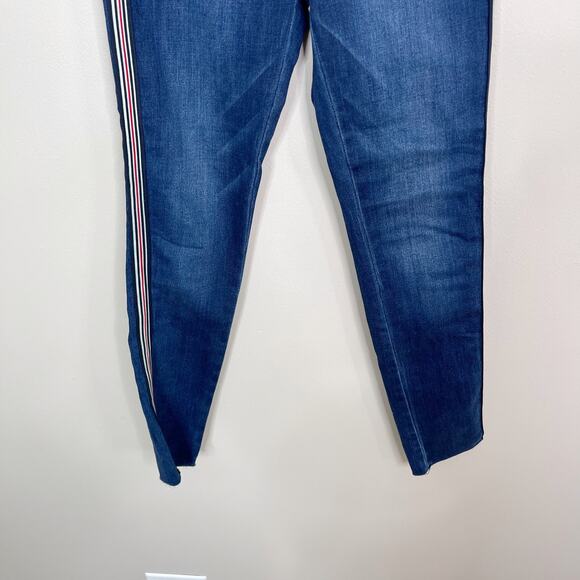 Forever 21 Side Stripe High Rise Skinny Jeans Size 26 Blue Red Black Stripe - Picture 5 of 11